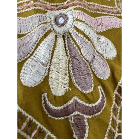 Free People Gold Mustard Embroidered Flowy Tank Top Oversized Fit SZ XS - Picture 11 of 16